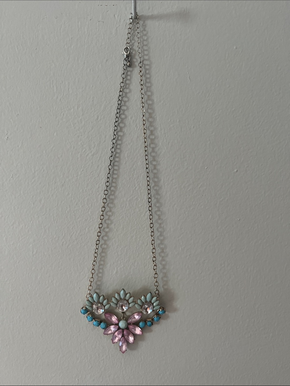 Silver-Tone Pink & Turquoise Floral Statement Necklace